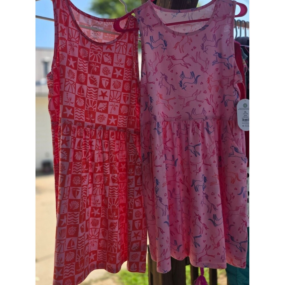 NWT Girls' Sleeveless Pink Unicorn & Coral Seashell Dresses Size 14/16 + (XL)
